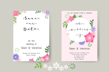 Güzel çiçekler ve harfler ile tarihi bildirimi kartı, düğün davetiye, tebrik kartı kaydetmek