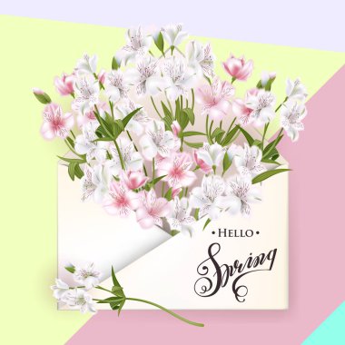 Çiçekler, vektör çizim ile çizilmiş izole renkli kraft zarf