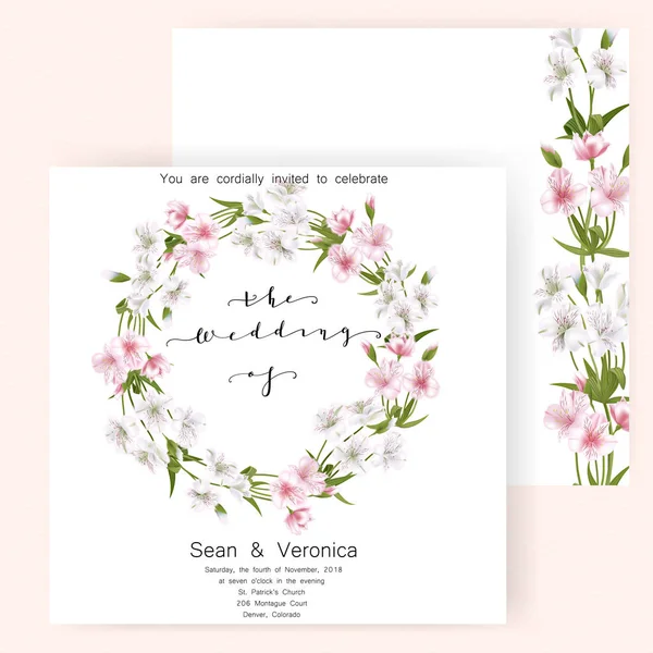 Speichern Sie die Datumskarte, Hochzeitseinladung, Grußkarte mit schönen Blumen und Briefen — Stockvektor
