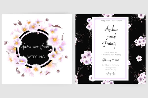 Зберегти листівку дати, запрошення на весілля, листівку з красивими квітами та листами — стоковий вектор