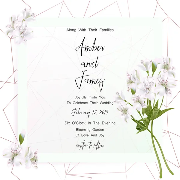 Guarde la tarjeta de fecha, invitación a la boda, tarjeta de felicitación con hermosas flores y cartas de la Alstroemeria — Archivo Imágenes Vectoriales