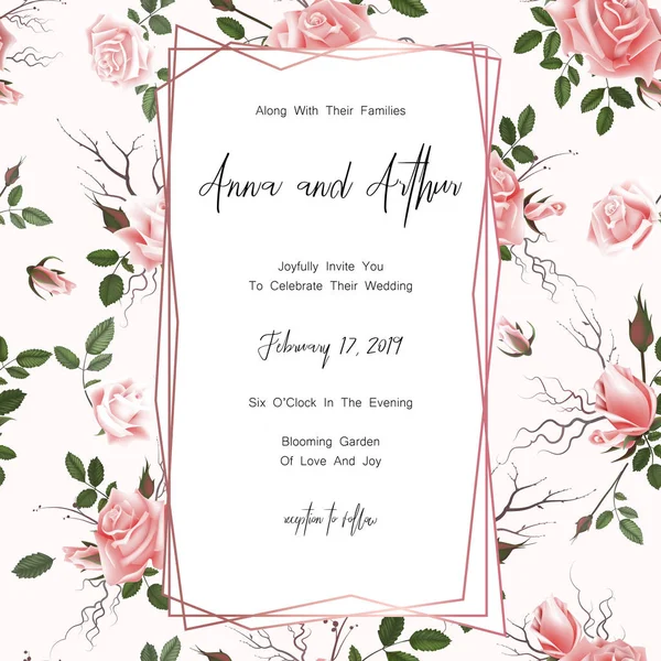 Guardar la tarjeta de fecha, invitación a la boda, tarjeta de felicitación con hermosas flores, hojas verdes de tilo — Archivo Imágenes Vectoriales