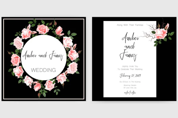 Guarde la tarjeta de fecha, invitación a la boda, tarjeta de felicitación con hermosas flores y cartas — Vector de stock
