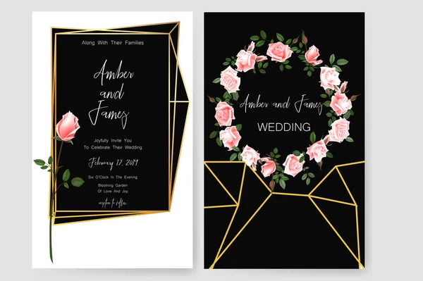 Zapisz kartę Data, zaproszenia ślubne, karty z pozdrowieniami z pięknymi kwiatami i litery — Wektor stockowy