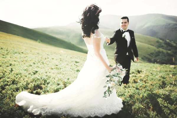 Öpüşen düğün çifti güzel manzarada kalıyor.