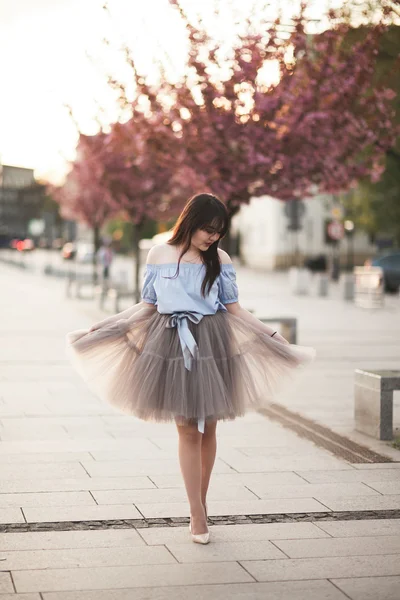 Modern elbise eski bir Krakow poz ile genç Asyalılar kız