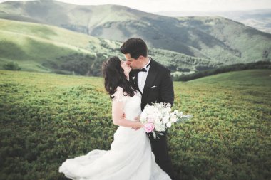 Güzel genç düğün gününde çift. Portraint yakın çekim