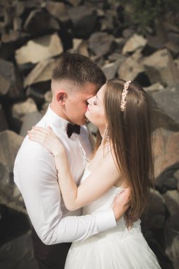 güzel düğün çifti kayalar ile dağlarda