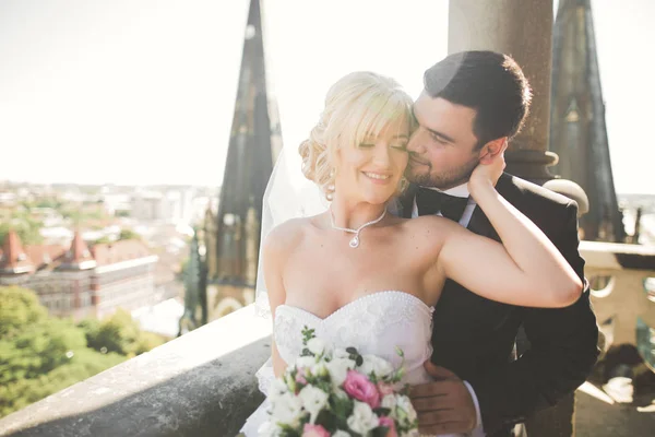 Ritratto ravvicinato di coppia di matrimoni teneri al tramonto — Foto Stock