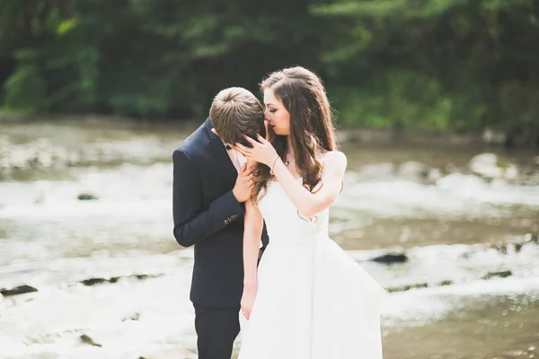 Bröllopspar brud och brudgum hålla händer — Stockfoto