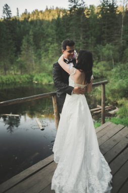 Evlilik çift, Gelin, damat iskelede poz