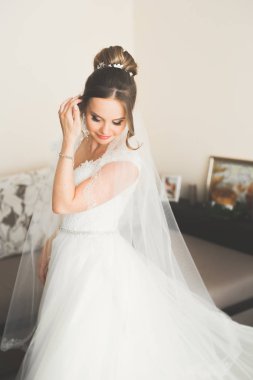 Düğün sabahı peçeli güzel bir gelin portresi.