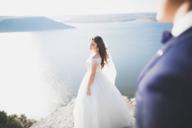 Mutlu evlilik çifti güzel manzarada kalıyor.