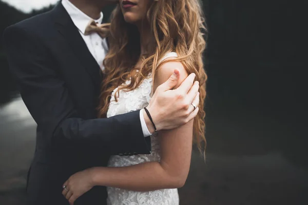 Ślub para panna młoda i pan młody trzymając się za ręce — Zdjęcie stockowe