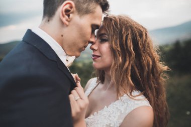 Genç bir çiftin şehvetli portresi. Açık hava.