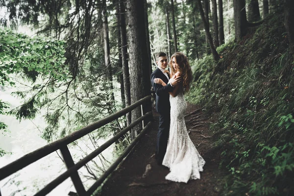 Šťastný svatební pár procházky v botanickém parku — Stock fotografie