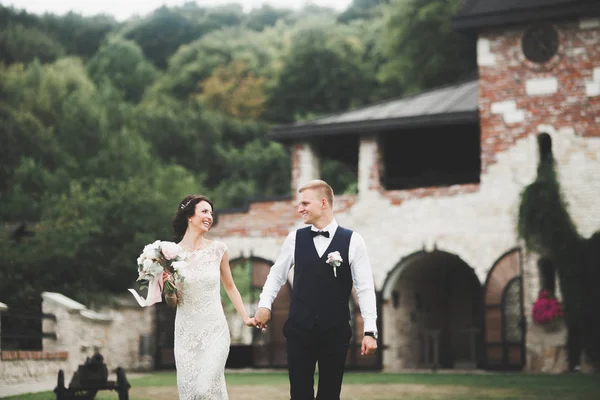 Gelin ve damat el ele tutuşuyor. — Stok fotoğraf