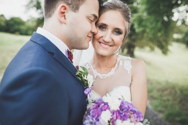 Besos boda pareja en primavera naturaleza primer plano retrato — Foto de Stock