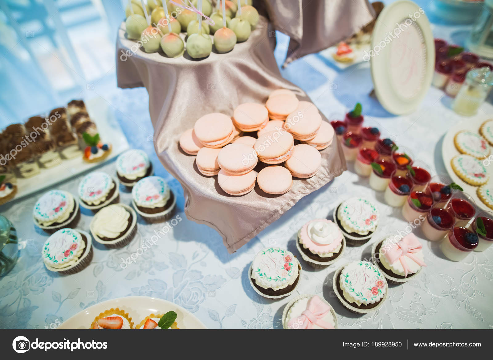 Delicious Wedding Reception Candy Bar Dessert Table Stock Photo