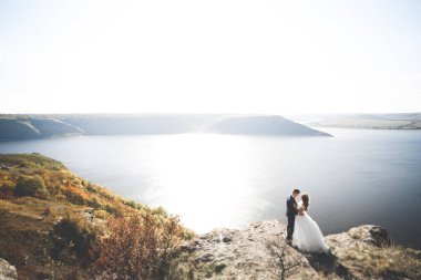 Mutlu evlilik çifti güzel manzarada kalıyor.