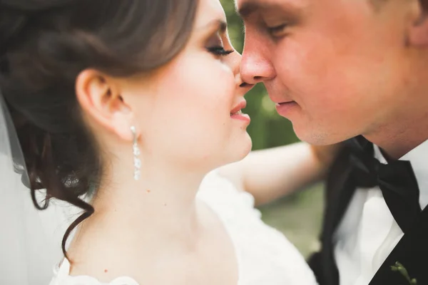 Sinnliches Porträt eines jungen Hochzeitspaares. Draußen — Stockfoto