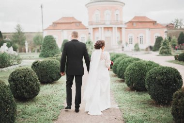 Gelin ve damat el ele tutuşuyor.