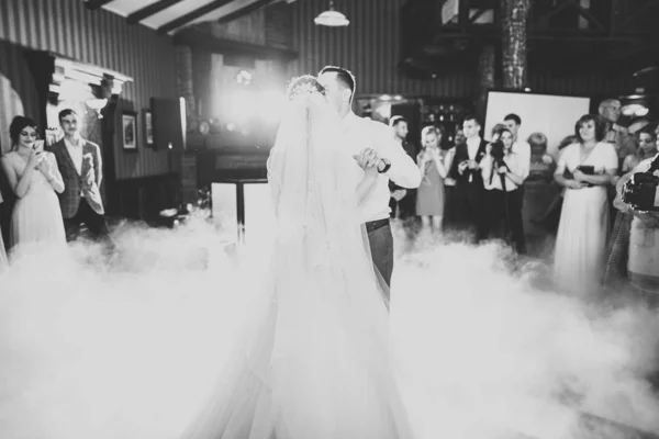 Güzel bir düğün çifti yeni evlendi ve ilk danslarını ediyorlar. — Stok fotoğraf