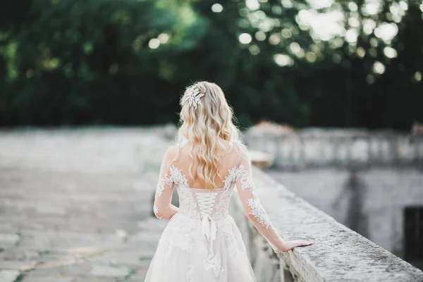 美しいファッション花嫁でウェディングドレスポージング — ストック写真
