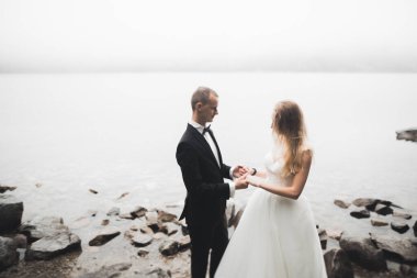 Mutlu evlilik çifti güzel manzarada kalıyor.