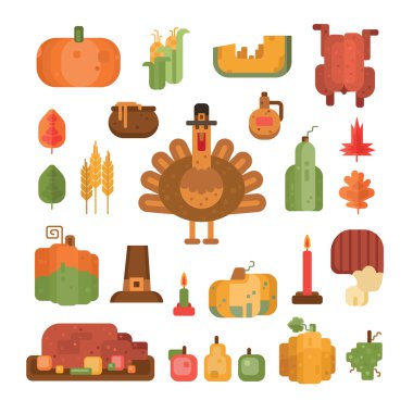Şükran günü için renkli düz geometrik simgeler kümesi