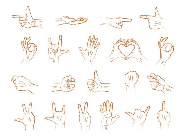 Different outline hands gestures clipart