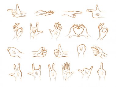 Different outline hands gestures clipart