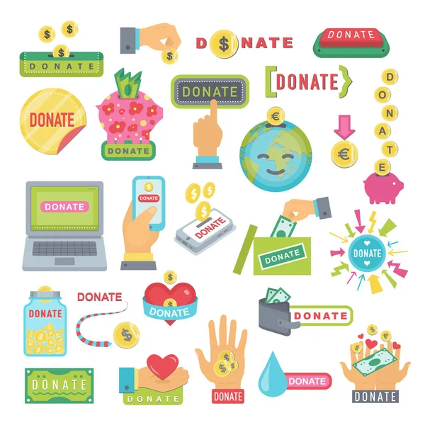 Donar botones conjunto. Donación de icono de ayuda — Archivo Imágenes Vectoriales