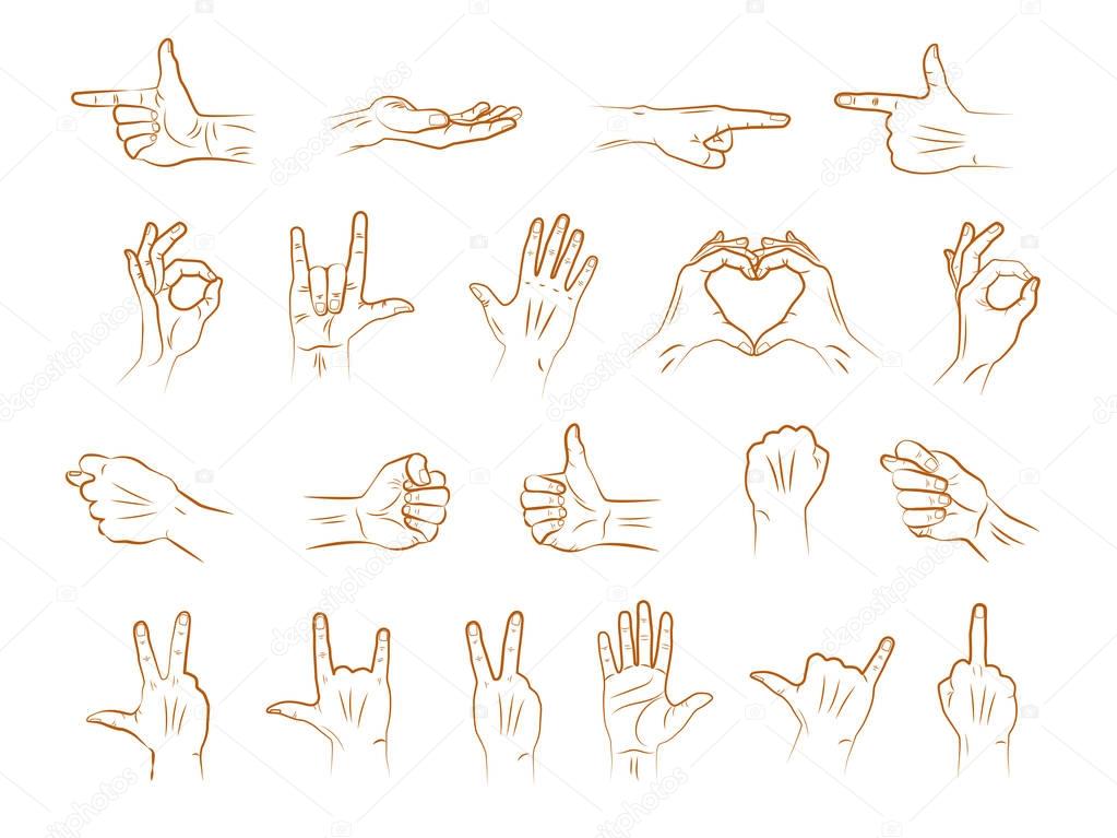 Different outline hands gestures