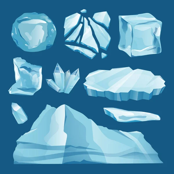 Ensemble de calottes glaciaires glissements de neige et glaces — Image vectorielle