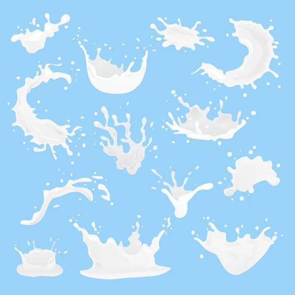 Set di spruzzi e versamenti di latte vettoriale 3D — Vettoriale Stock