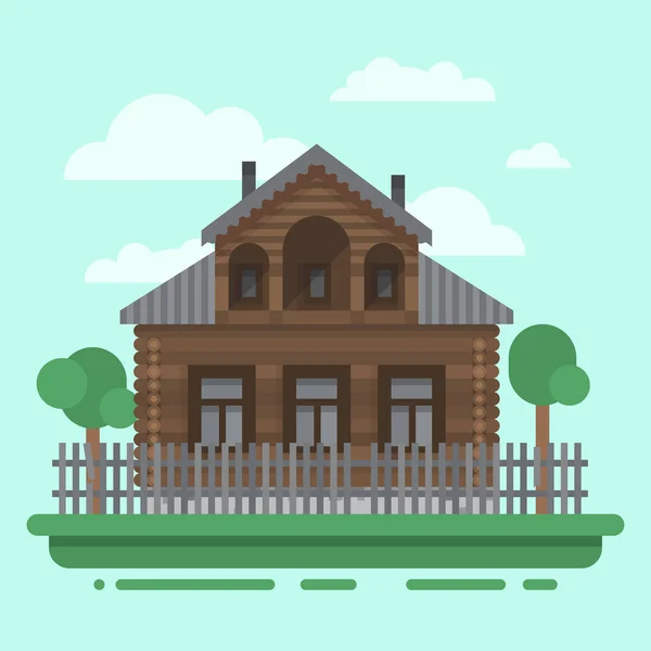 Campo casa de musculatura con árboles — Vector de stock