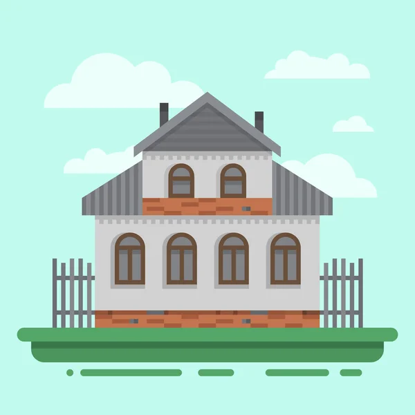 País vieja casa gris con valla — Vector de stock