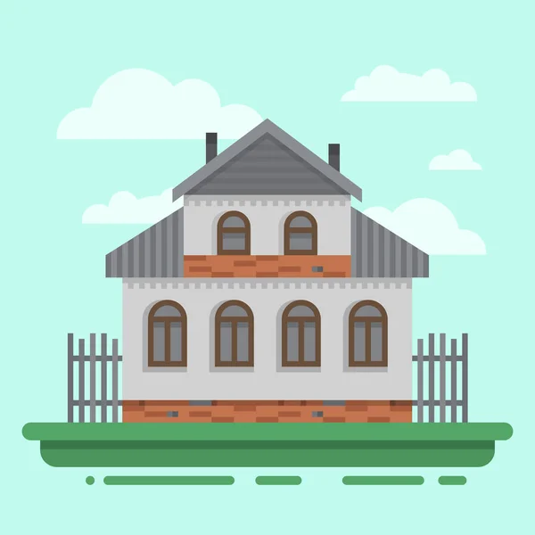 Country old gray house with fence — Stock Illustration Country old gray house with fence Vector Graphics