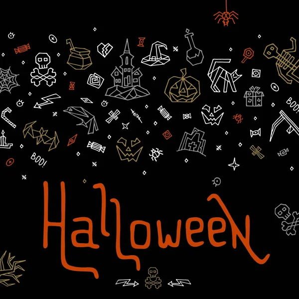 Tarjeta de felicitación Feliz Halloween con letras — Vector de stock