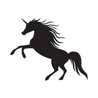 Siyah sevimli siluet tek boynuzlu at 