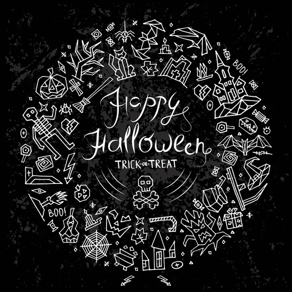 Tarjeta de felicitación Feliz Halloween con letras — Vector de stock