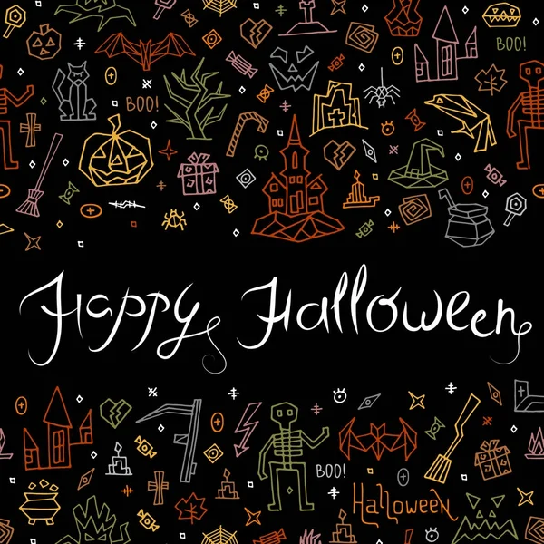 Veselý Halloween blahopřání s nápisem — Stockový vektor