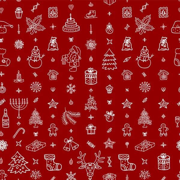 Weihnachten umreißen Symbole nahtlose Muster — Stockvektor