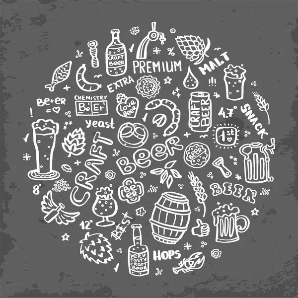 Craft beer hand drawn elements set. — Stock Vector