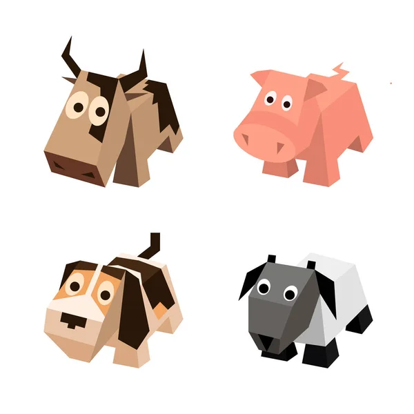 Vector set of different isometric 3d animals — Stock Vector