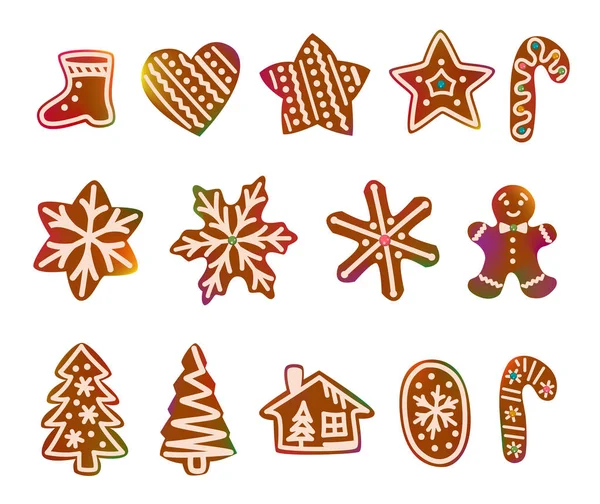 Grote set Kerst peperkoek koekjes — Stockvector