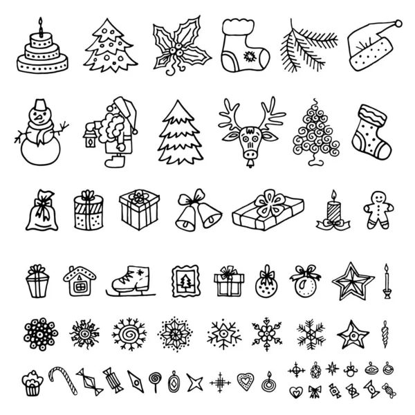 Weihnachten, Neujahr Doodle Element Set — Stockvektor