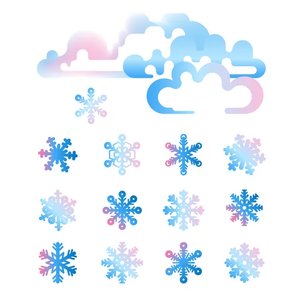 Nuage de gradient vibrant, flocons de neige — Image vectorielle