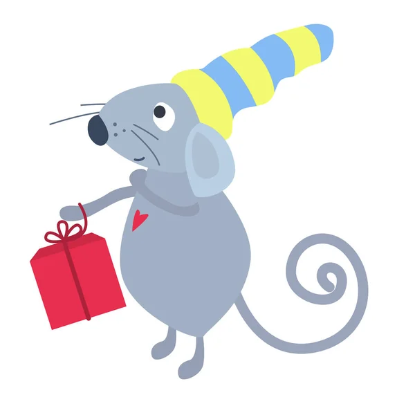 Cute New Year grey rat — Stock Vector